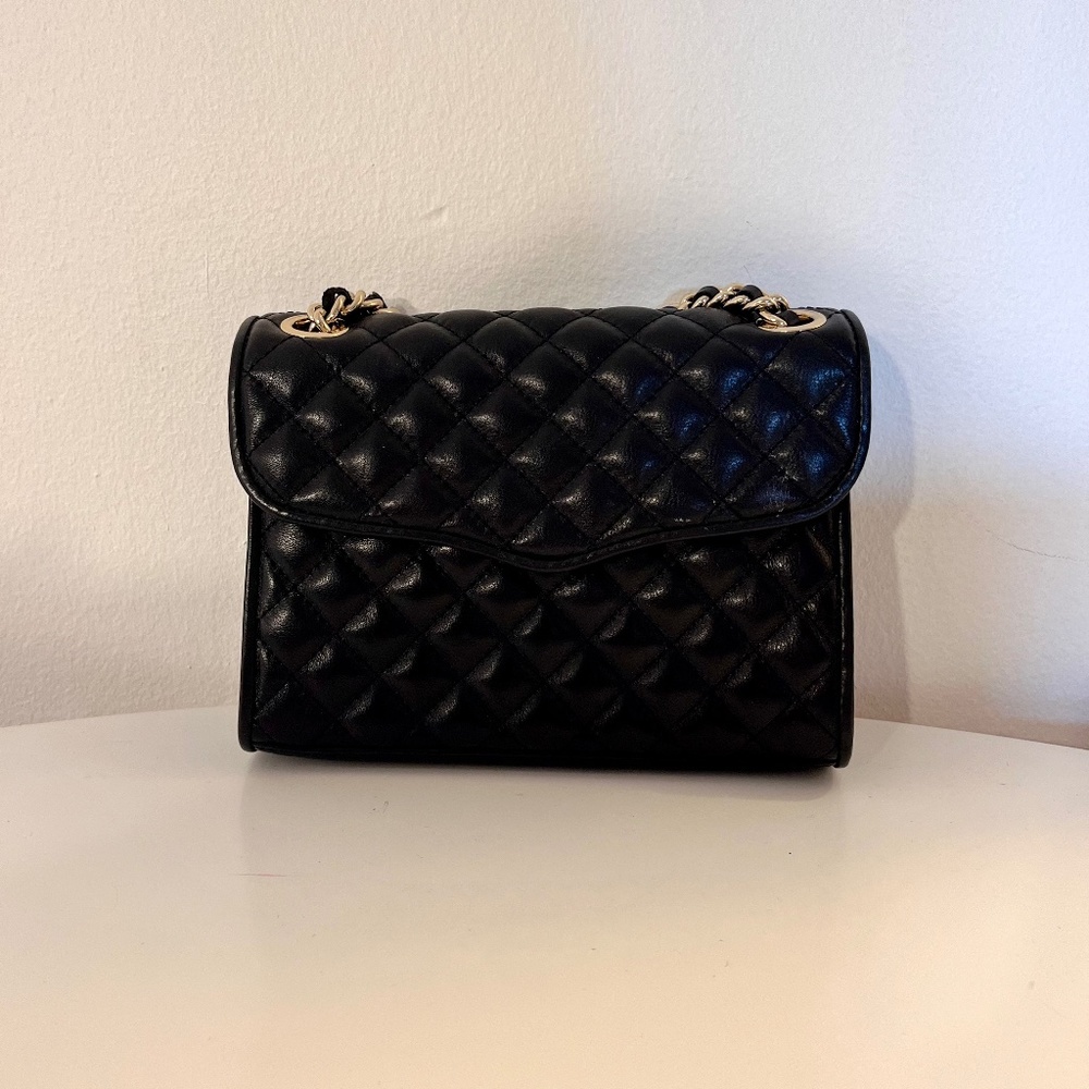 Rebecca Minkoff Black Leather Quilted Bag with Gold Chain